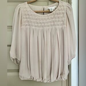 Max Studio Smocked Scoop-Neck Blouson Top in Light Taupe
